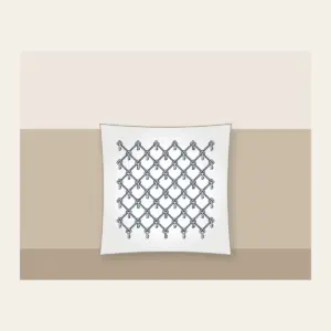 Navy Lattice with Tiny Keys Pillow in white: A lattice of thin navy lines on cream, with a tiny repeating key motif.