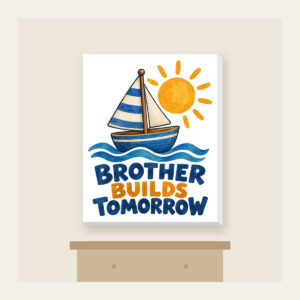 BROTHER BUILDS TOMORROW Canvas Print in white