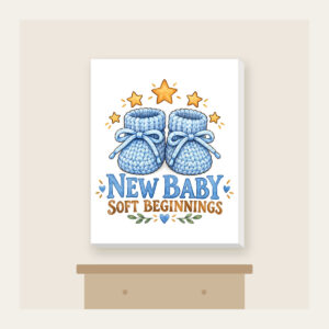 NEW BABY SOFT BEGINNINGS Canvas Print in white