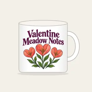 Valentine Meadow Notes Mug in white