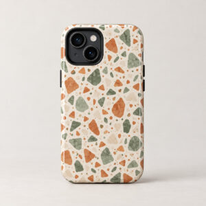 Terrazzo Chip Tough Phone Case with all-over terrazzo chips in terracotta, sage and cream