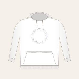 Constellation Dot Border Hoodie in white: Tiny constellation dots joined by fine lines in silver and violet form a border around an empty centre.