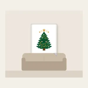 Little Pine and Five Stars Fleece Blanket in white: A friendly stylised pine tree with five small stars above it in cream and gold.