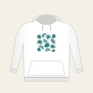 Palm Leaves and Little Bones Hoodie in white: Palm leaves and small bones in teal and cream, scattered all over.