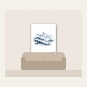 Misty Grey-Blue Ridgelines Fleece Blanket in white: Grey-blue ridges layer into fog across the artwork.