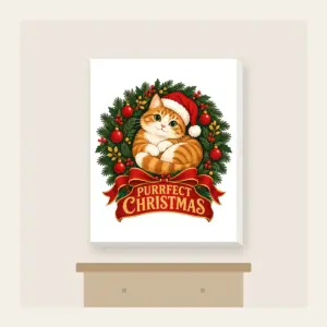 Purrfect Christmas Canvas Print in white