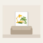 Lamplit Desk with Books and Fern Fleece Blanket in white: A warm yellow desk lamp glows beside a stack of books and a potted plant in cream and green.