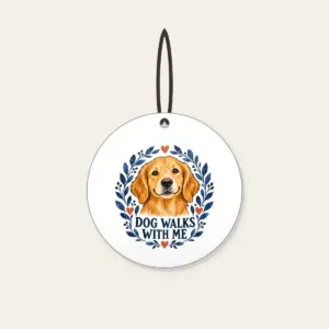DOG WALKS WITH ME Ceramic Ornament in white