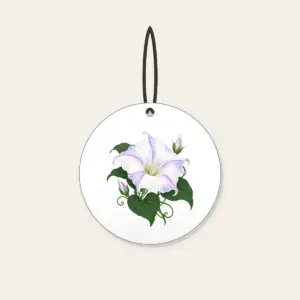 Moonflower on Deep Green Ceramic Ornament in white: One large moonflower in white and lavender glows against a deep green ground.