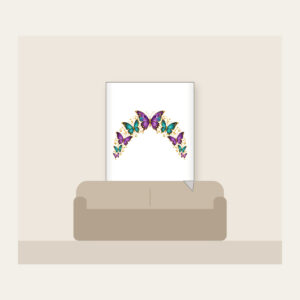 Butterflies Arching Along the Edge Fleece Blanket in white: Violet, teal and gold butterflies arch along a curved edge.
