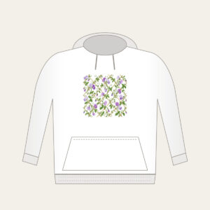 Sweet Peas Climbing a Lattice Hoodie in white: Sweet peas climb an all-over lattice in lilac and green on cream.