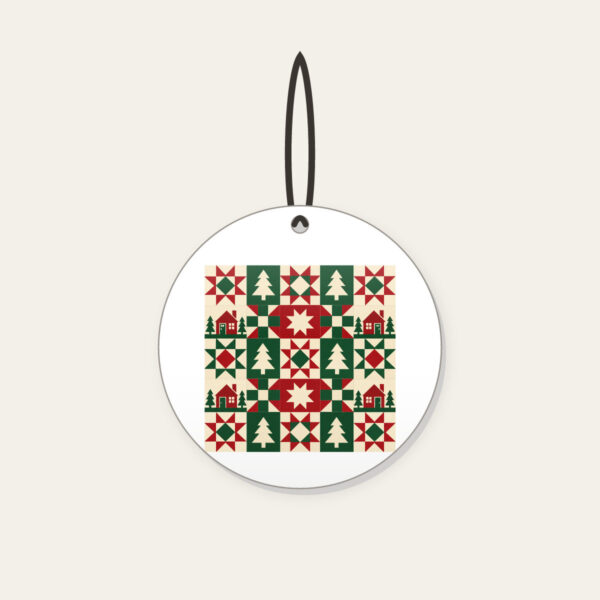 Product image Cabin, Tree and Star Patchwork Ceramic Ornament