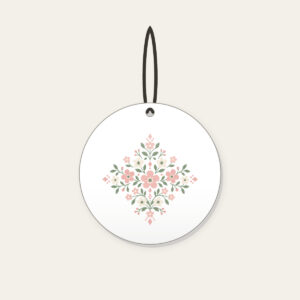 Tiny Blooms and Diamonds in Blush Ceramic Ornament in white: Small flowers and diamond shapes repeat in blush, sage and cream.