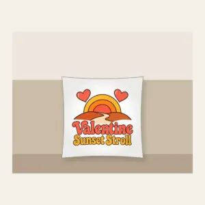 Valentine Sunset Stroll Pillow in white