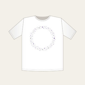 Constellation Dot Border T-Shirt in white: Tiny constellation dots joined by fine lines in silver and violet form a border around an empty centre.