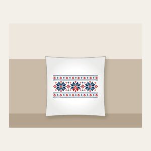 Fair Isle Snowflake Band Pillow in white: A Fair Isle-style band of snowflakes and small diamonds in navy, cream and red.