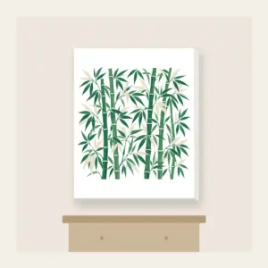 Jade Bamboo Grove Pattern Canvas Print in white: Tall bamboo stalks and slender leaves repeat in jade and cream.