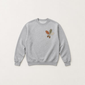 Oak Leaf Classic Sweatshirt with compact chest print of an oak branch with three leaves and two acorns in rust, olive and cream