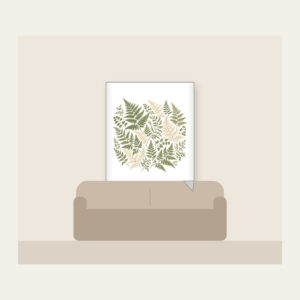 Pressed Ferns with a Gold Line Fleece Blanket in white: All-over pressed ferns in sage and cream, edged with a fine gold line.