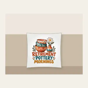 RETIREMENT POTTERY MORNINGS Pillow in white