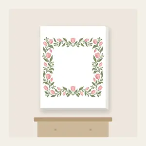 Sage Vine and Tulip Border Canvas Print in white: A border of curling sage vines and blush tulips around an empty center.