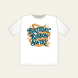 BIRTHDAY RIBBON SWIRL T-Shirt in white