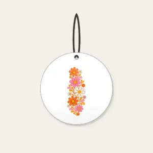 Retro Daisy Rows in Orange and Pink Ceramic Ornament in white: Retro daisies climb upward in orange, pink and cream.