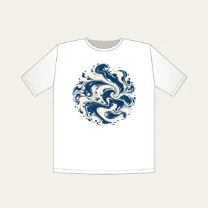Indigo Marbling Like a Receding Tide T-Shirt in white: Marbling in indigo and cream flows like a tide pulling back.