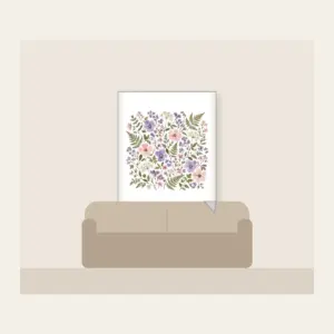 Pressed Posies and Ferns Fleece Blanket in white: Pressed-flower posies and ferns in lilac, blush and sage arranged all over a cream ground.