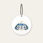 Mountain and Star Border with 024 Ceramic Ornament in white: A border of mountains and stars surrounds a three-digit counter reading 024.