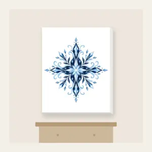 Frosted Crystal Lines in Ice Blue Canvas Print in white: Fine frosted crystal lines in ice blue and white across a deep navy ground.