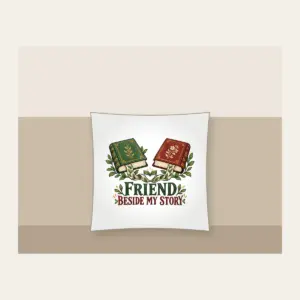 FRIEND BESIDE MY STORY Pillow in white