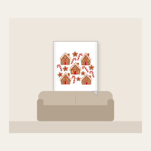 Gingerbread Houses and Candy Canes Fleece Blanket in white: Little gingerbread houses, candy canes and stars dance across cream in brown and red.