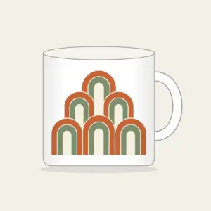 Terracotta Nested Arches Mug in white: A repeat of nested arches in terracotta, sage and cream.