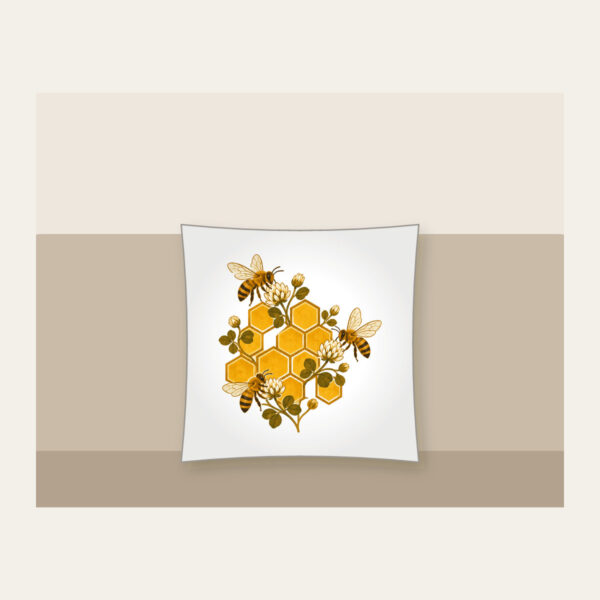 Product image Honeycomb Grid with Bees and Clover Pillow
