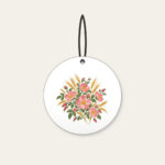 Prairie Roses and Wheat Stalks Ceramic Ornament in white: All-over prairie roses and wheat stalks in rose, gold and sage.