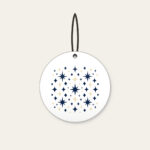 Navy and Cream Diamonds and Stars Ceramic Ornament in white: Diamonds and stars repeat across the artwork in navy and cream.