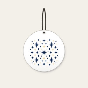 Navy and Cream Diamonds and Stars Ceramic Ornament in white: Diamonds and stars repeat across the artwork in navy and cream.