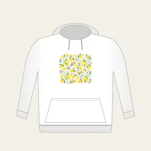 Lemonade Stand Pitchers and Lemons Hoodie in white: Lemonade pitchers, lemons and tiny straw sunbonnets repeat in yellow, white and mint.