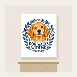 DOG WALKS WITH ME Canvas Print in white