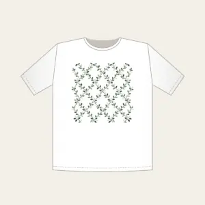 Forest Green Trellis with Tiny Leaves T-Shirt in white: Trellis lines with small leaves in forest green, cream and sage repeat all over.