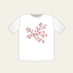 Cherry Blossom Branches on Grey T-Shirt in white: Cherry blossom branches in pale rose and white bloom on a muted grey background.