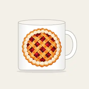 Lattice Berry Pie Mug in white: A lattice-top pie bursting with red berries and a cream crust edge.