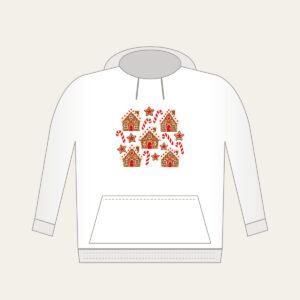 Gingerbread Houses and Candy Canes Hoodie in white: Little gingerbread houses, candy canes and stars dance across cream in brown and red.