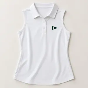 Clubhouse Pennant Athleisure Polo with small left-chest pennant crest in forest green and cream