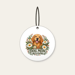 DOG MOM MEADOW Ceramic Ornament in white