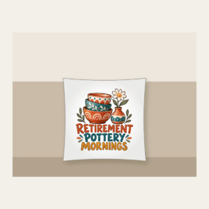 RETIREMENT POTTERY MORNINGS Pillow in white
