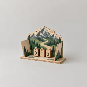 Mountain Reading Tracker with Book Holder with mountain and path in green and slate with small star markers and a simple ledge, 2-Layered type