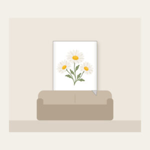 Chain of Three Daisies Fleece Blanket in white: Three daisies in white and butter yellow link along a single sage stem.