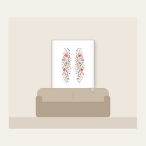 Drifting Wildflowers in Coral and Lilac Fleece Blanket in white: Wildflowers in coral, lilac and sage drift in long lines across the artwork.